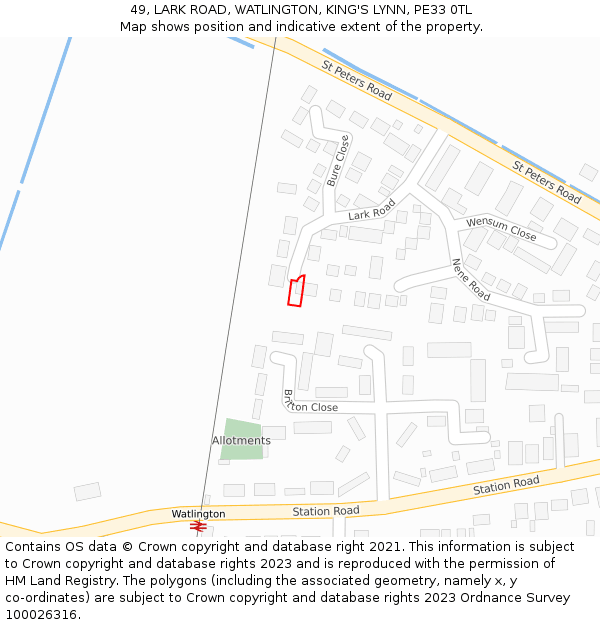 49, LARK ROAD, WATLINGTON, KING'S LYNN, PE33 0TL: Location map and indicative extent of plot