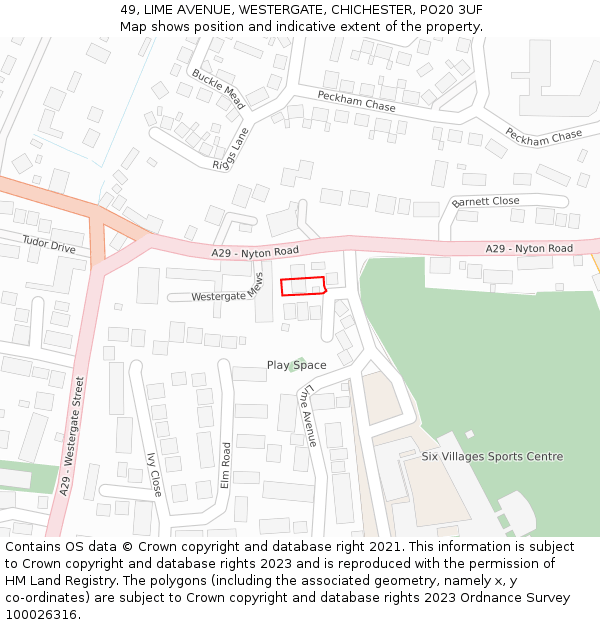 49, LIME AVENUE, WESTERGATE, CHICHESTER, PO20 3UF: Location map and indicative extent of plot