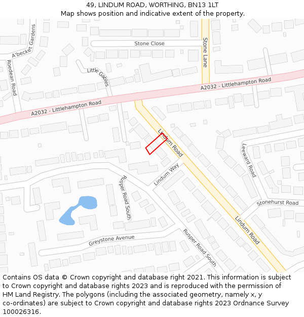 49, LINDUM ROAD, WORTHING, BN13 1LT: Location map and indicative extent of plot