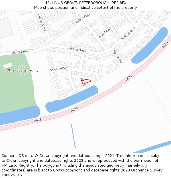 49, LINUS GROVE, PETERBOROUGH, PE2 8FX: Location map and indicative extent of plot