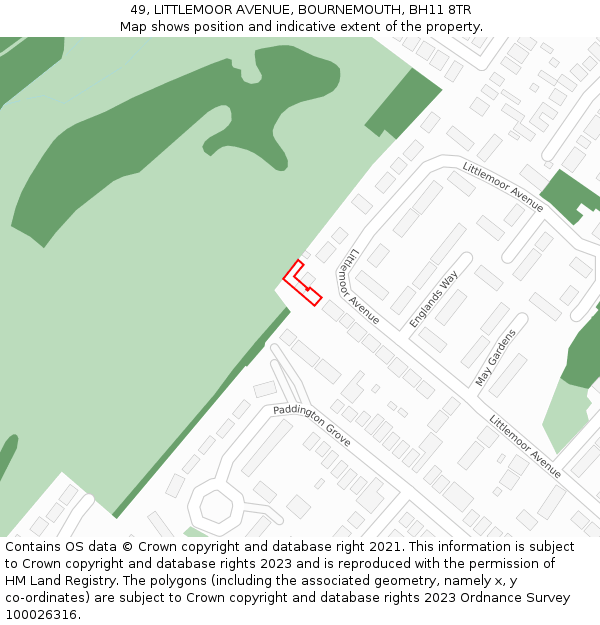 49, LITTLEMOOR AVENUE, BOURNEMOUTH, BH11 8TR: Location map and indicative extent of plot