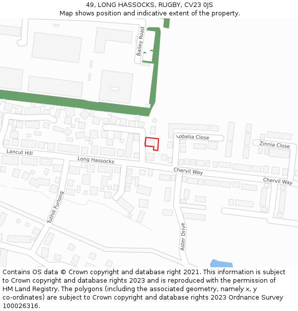 49, LONG HASSOCKS, RUGBY, CV23 0JS: Location map and indicative extent of plot