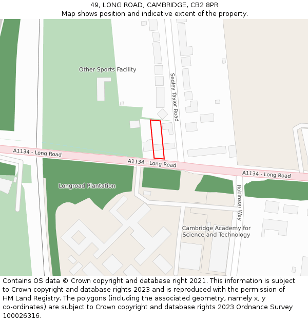 49, LONG ROAD, CAMBRIDGE, CB2 8PR: Location map and indicative extent of plot