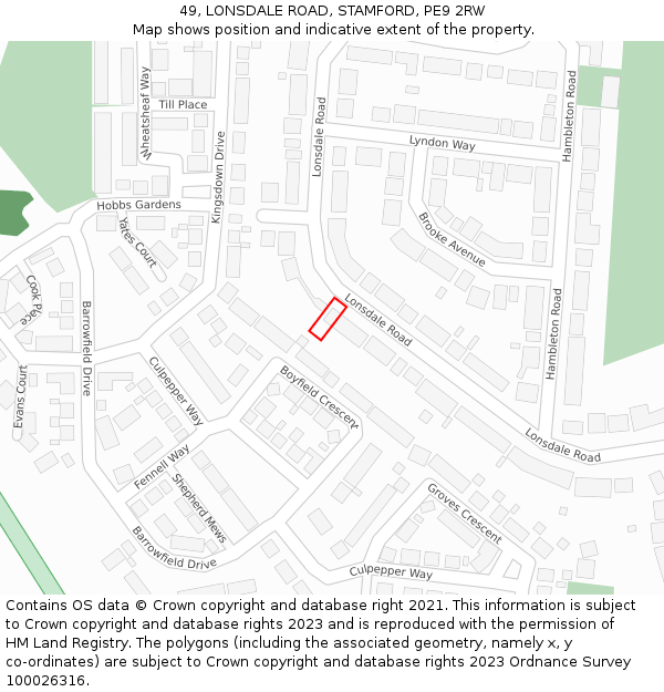 49, LONSDALE ROAD, STAMFORD, PE9 2RW: Location map and indicative extent of plot