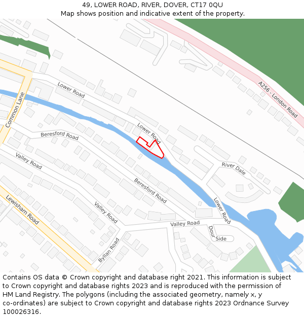 49, LOWER ROAD, RIVER, DOVER, CT17 0QU: Location map and indicative extent of plot