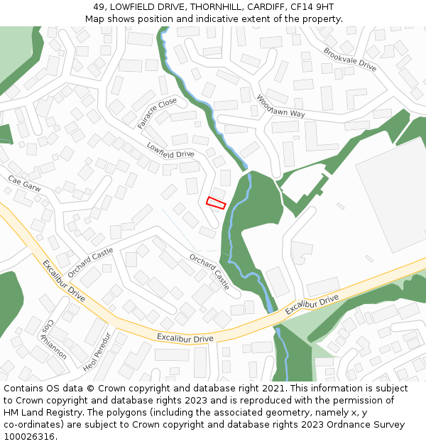 49, LOWFIELD DRIVE, THORNHILL, CARDIFF, CF14 9HT: Location map and indicative extent of plot