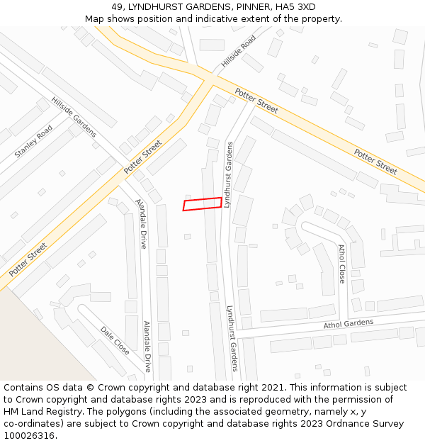 49, LYNDHURST GARDENS, PINNER, HA5 3XD: Location map and indicative extent of plot