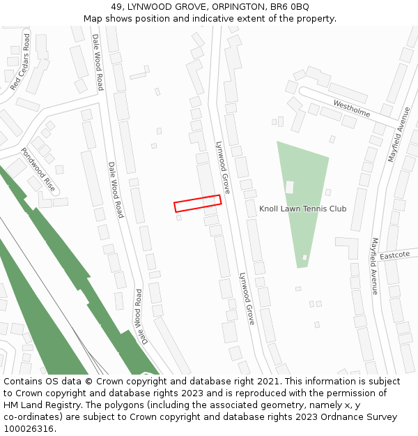 49, LYNWOOD GROVE, ORPINGTON, BR6 0BQ: Location map and indicative extent of plot