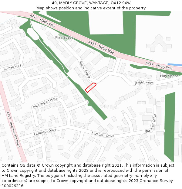 49, MABLY GROVE, WANTAGE, OX12 9XW: Location map and indicative extent of plot