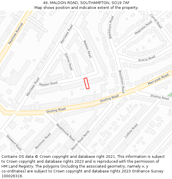 49, MALDON ROAD, SOUTHAMPTON, SO19 7AF: Location map and indicative extent of plot