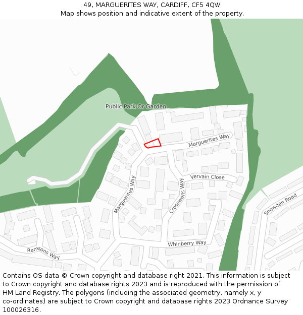49, MARGUERITES WAY, CARDIFF, CF5 4QW: Location map and indicative extent of plot