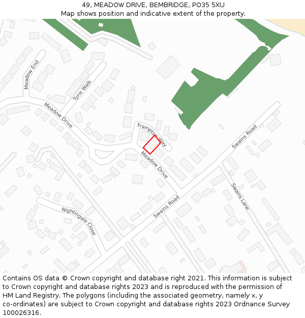 49, MEADOW DRIVE, BEMBRIDGE, PO35 5XU: Location map and indicative extent of plot