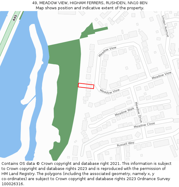 49, MEADOW VIEW, HIGHAM FERRERS, RUSHDEN, NN10 8EN: Location map and indicative extent of plot