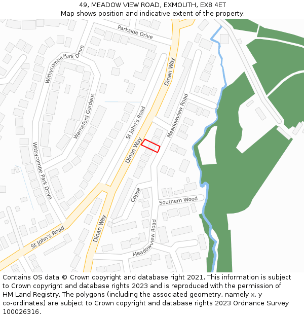 49, MEADOW VIEW ROAD, EXMOUTH, EX8 4ET: Location map and indicative extent of plot