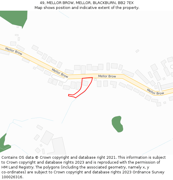 49, MELLOR BROW, MELLOR, BLACKBURN, BB2 7EX: Location map and indicative extent of plot