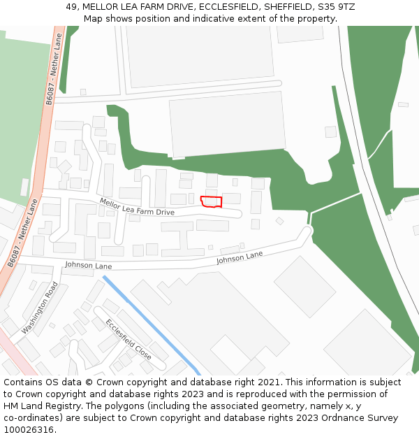 49, MELLOR LEA FARM DRIVE, ECCLESFIELD, SHEFFIELD, S35 9TZ: Location map and indicative extent of plot
