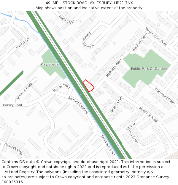 49, MELLSTOCK ROAD, AYLESBURY, HP21 7NX: Location map and indicative extent of plot