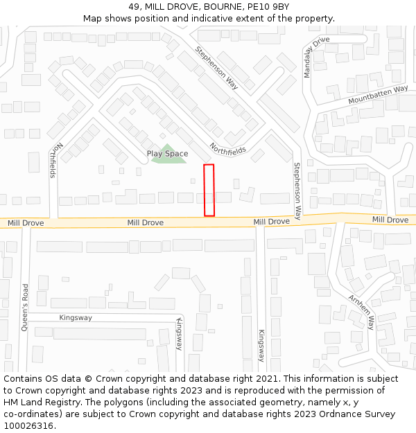 49, MILL DROVE, BOURNE, PE10 9BY: Location map and indicative extent of plot