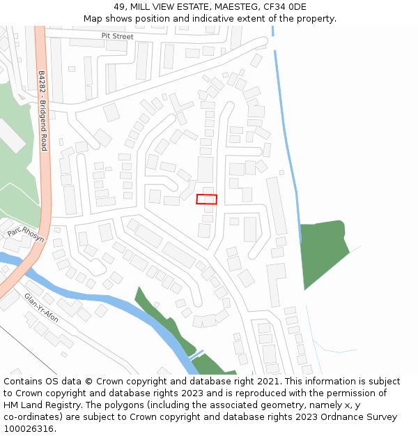 49, MILL VIEW ESTATE, MAESTEG, CF34 0DE: Location map and indicative extent of plot