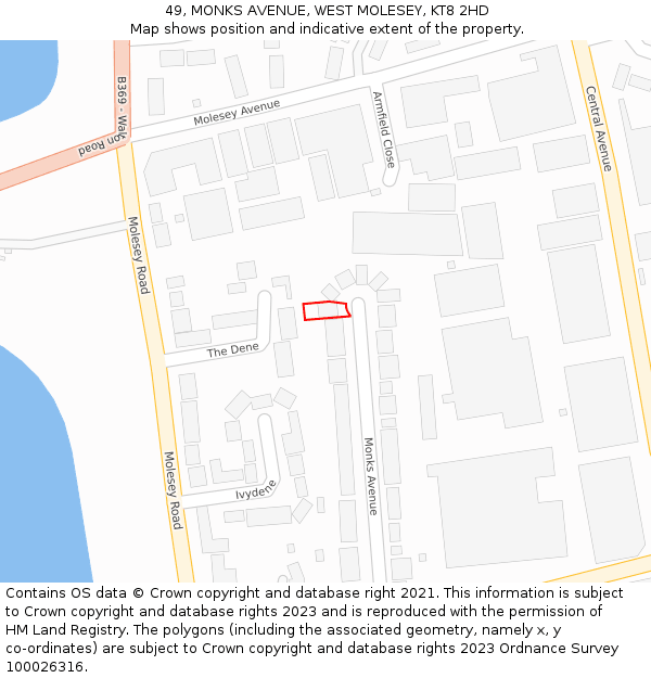 49, MONKS AVENUE, WEST MOLESEY, KT8 2HD: Location map and indicative extent of plot