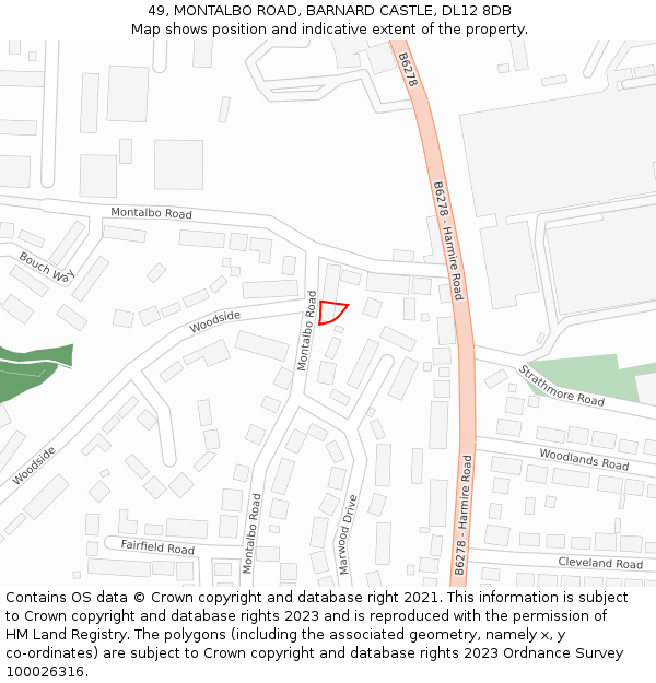 49, MONTALBO ROAD, BARNARD CASTLE, DL12 8DB: Location map and indicative extent of plot