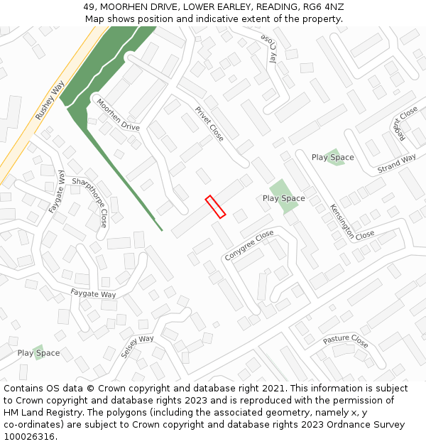 49, MOORHEN DRIVE, LOWER EARLEY, READING, RG6 4NZ: Location map and indicative extent of plot