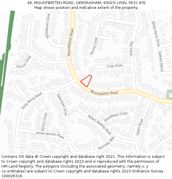 49, MOUNTBATTEN ROAD, DERSINGHAM, KING'S LYNN, PE31 6YE: Location map and indicative extent of plot