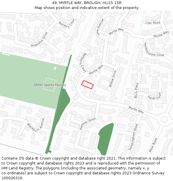 49, MYRTLE WAY, BROUGH, HU15 1SR: Location map and indicative extent of plot