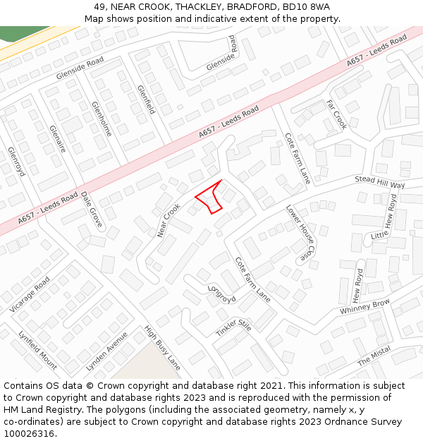 49, NEAR CROOK, THACKLEY, BRADFORD, BD10 8WA: Location map and indicative extent of plot