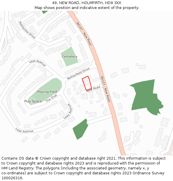 49, NEW ROAD, HOLMFIRTH, HD9 3XX: Location map and indicative extent of plot