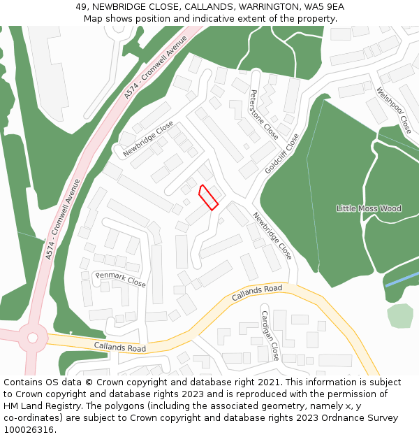 49, NEWBRIDGE CLOSE, CALLANDS, WARRINGTON, WA5 9EA: Location map and indicative extent of plot