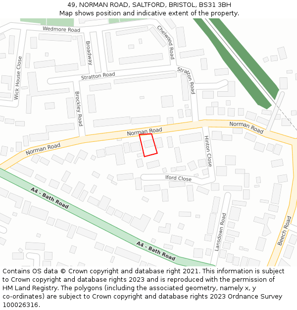 49, NORMAN ROAD, SALTFORD, BRISTOL, BS31 3BH: Location map and indicative extent of plot
