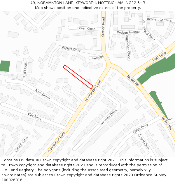 49, NORMANTON LANE, KEYWORTH, NOTTINGHAM, NG12 5HB: Location map and indicative extent of plot