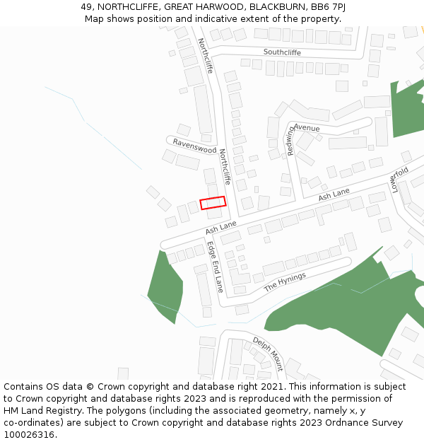 49, NORTHCLIFFE, GREAT HARWOOD, BLACKBURN, BB6 7PJ: Location map and indicative extent of plot