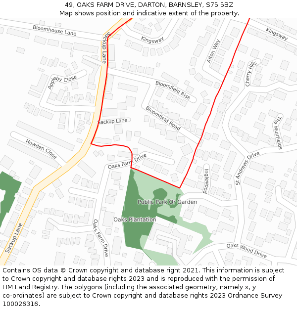 49, OAKS FARM DRIVE, DARTON, BARNSLEY, S75 5BZ: Location map and indicative extent of plot