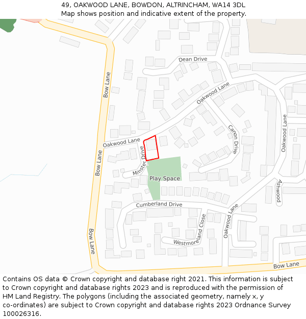 49, OAKWOOD LANE, BOWDON, ALTRINCHAM, WA14 3DL: Location map and indicative extent of plot
