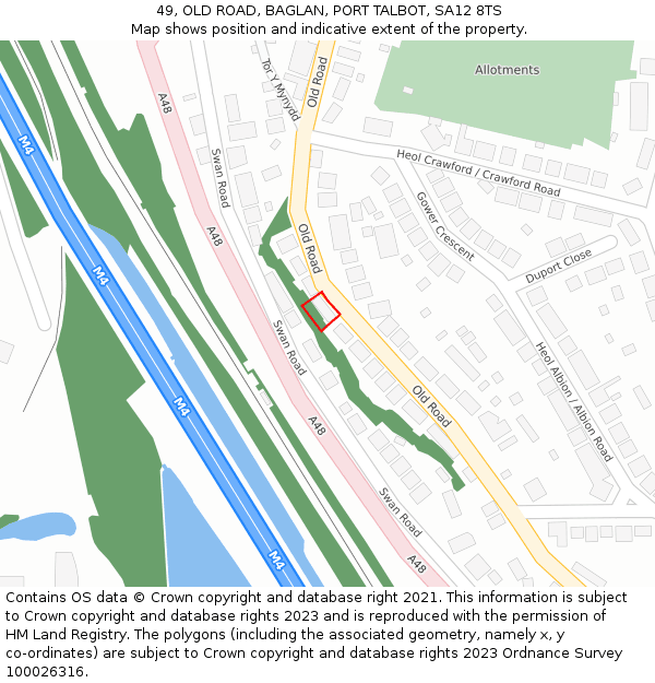 49, OLD ROAD, BAGLAN, PORT TALBOT, SA12 8TS: Location map and indicative extent of plot
