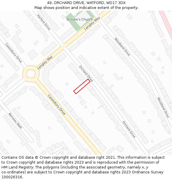 49, ORCHARD DRIVE, WATFORD, WD17 3DX: Location map and indicative extent of plot