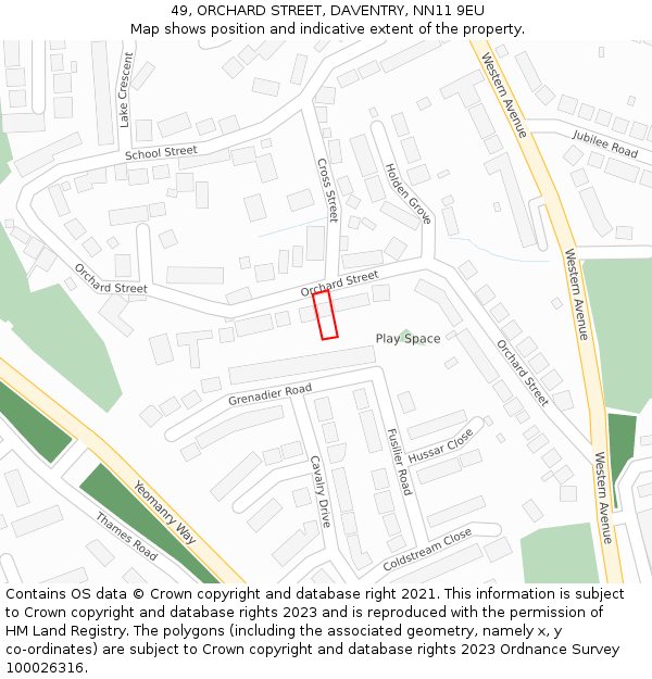 49, ORCHARD STREET, DAVENTRY, NN11 9EU: Location map and indicative extent of plot