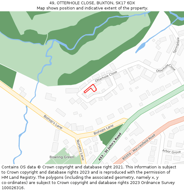 49, OTTERHOLE CLOSE, BUXTON, SK17 6DX: Location map and indicative extent of plot