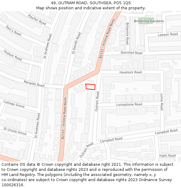 49, OUTRAM ROAD, SOUTHSEA, PO5 1QS: Location map and indicative extent of plot