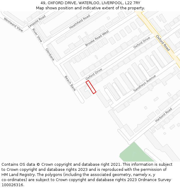 49, OXFORD DRIVE, WATERLOO, LIVERPOOL, L22 7RY: Location map and indicative extent of plot