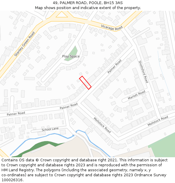 49, PALMER ROAD, POOLE, BH15 3AS: Location map and indicative extent of plot