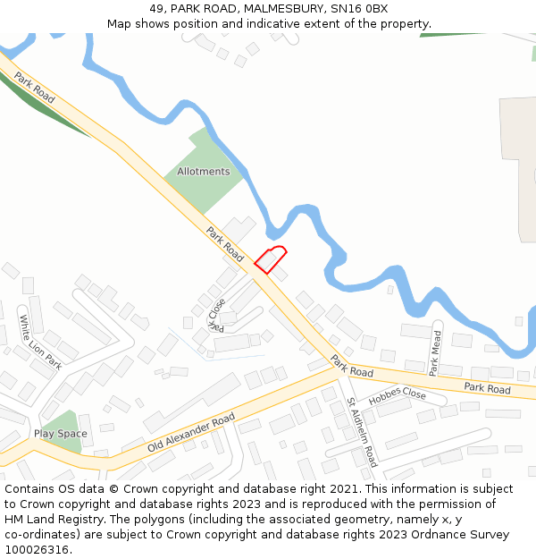 49, PARK ROAD, MALMESBURY, SN16 0BX: Location map and indicative extent of plot