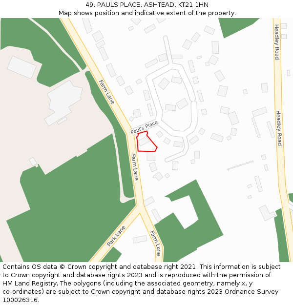 49, PAULS PLACE, ASHTEAD, KT21 1HN: Location map and indicative extent of plot