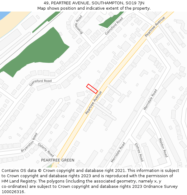 49, PEARTREE AVENUE, SOUTHAMPTON, SO19 7JN: Location map and indicative extent of plot