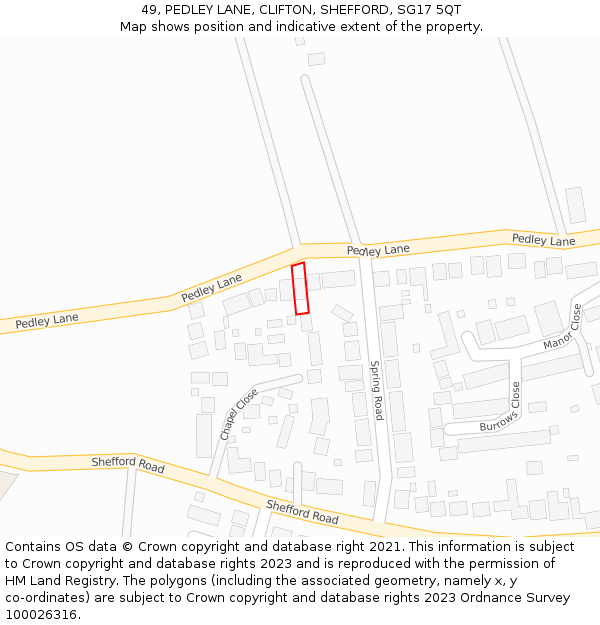 49, PEDLEY LANE, CLIFTON, SHEFFORD, SG17 5QT: Location map and indicative extent of plot