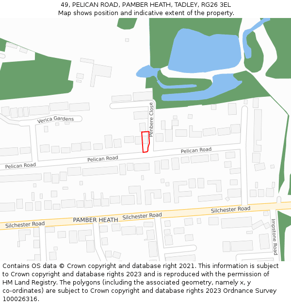 49, PELICAN ROAD, PAMBER HEATH, TADLEY, RG26 3EL: Location map and indicative extent of plot