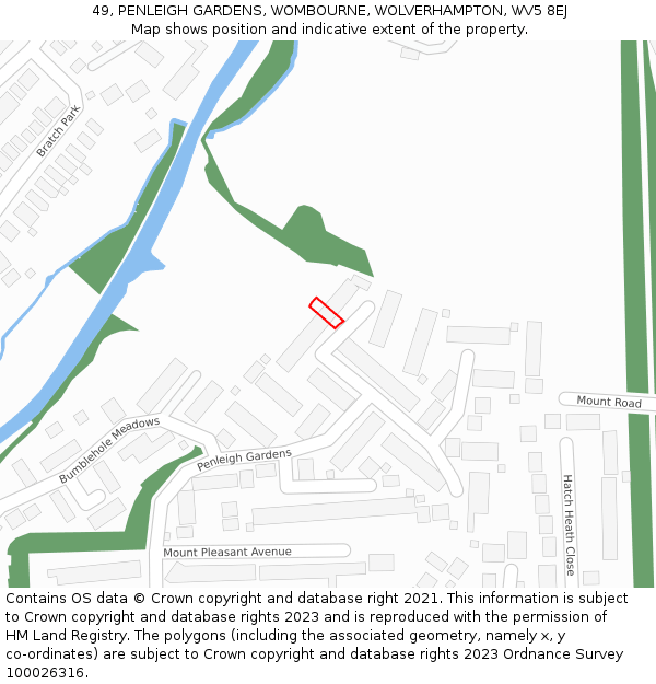 49, PENLEIGH GARDENS, WOMBOURNE, WOLVERHAMPTON, WV5 8EJ: Location map and indicative extent of plot