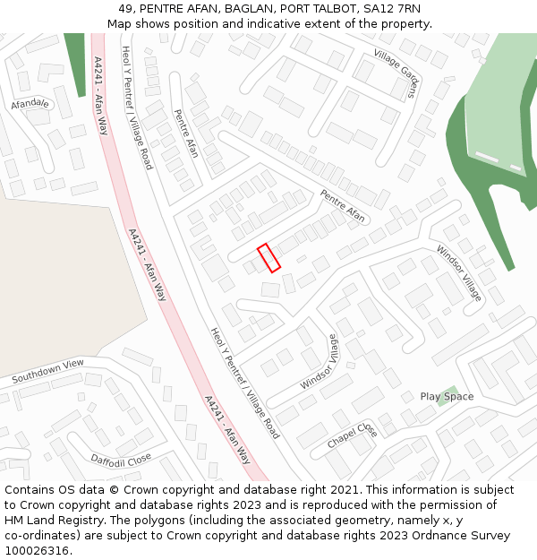 49, PENTRE AFAN, BAGLAN, PORT TALBOT, SA12 7RN: Location map and indicative extent of plot